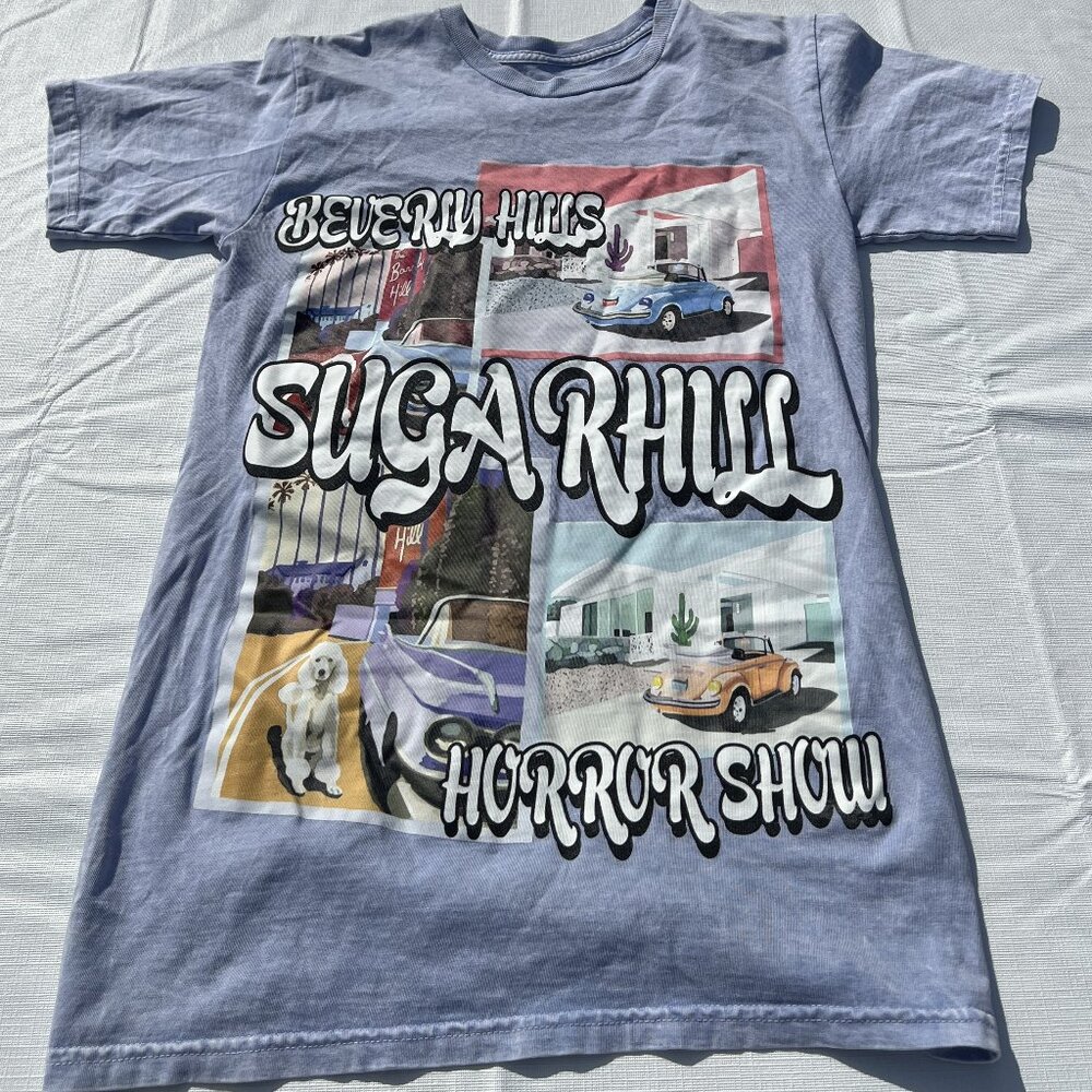 Sugarhill Beverly Hills Horror Show T Shirt Size Small Vintage Blue